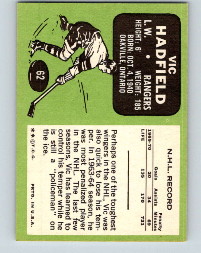 1970-71 Topps NHL #62 Vic Hadfield New York Rangers V11757