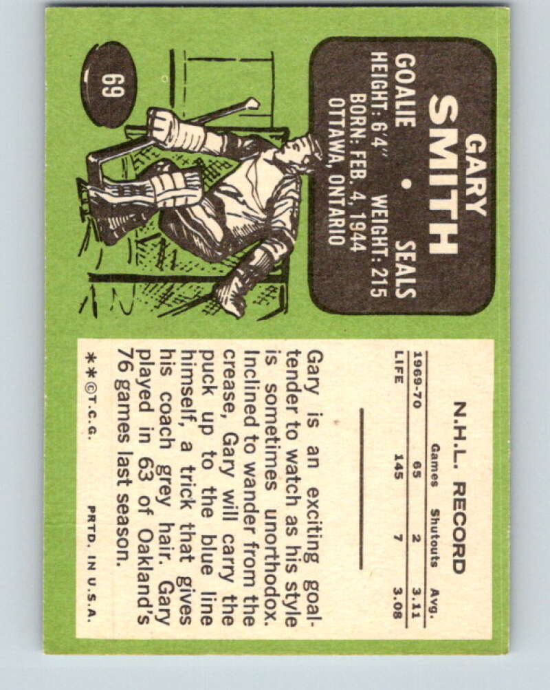 1970-71 Topps NHL #69 Gary Smith California Golden Seals V11759