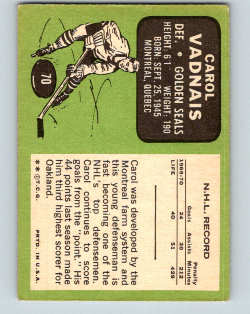 1970-71 Topps NHL #70 Carol Vadnais California Golden Seals V11761