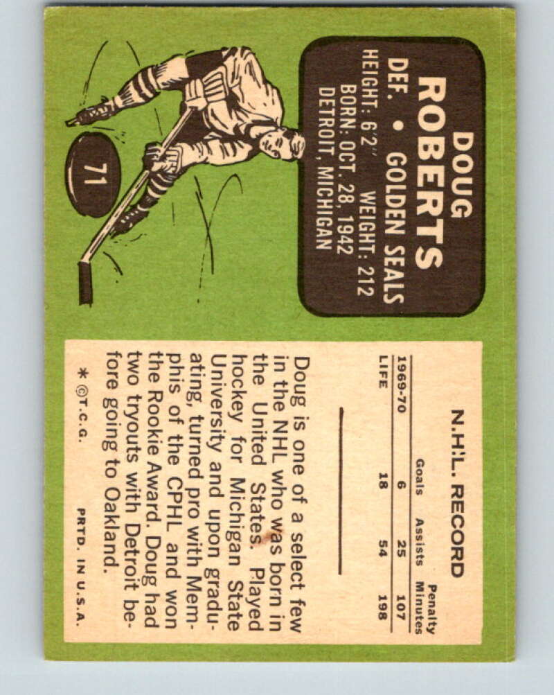 1970-71 Topps NHL #71 Doug Roberts California Golden Seals V11762
