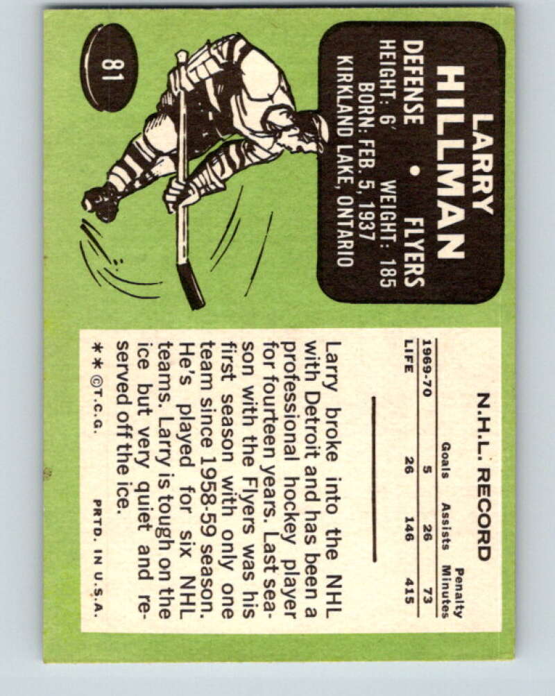 1970-71 Topps NHL #81 Larry Hillman Philadelphia Flyers V11766