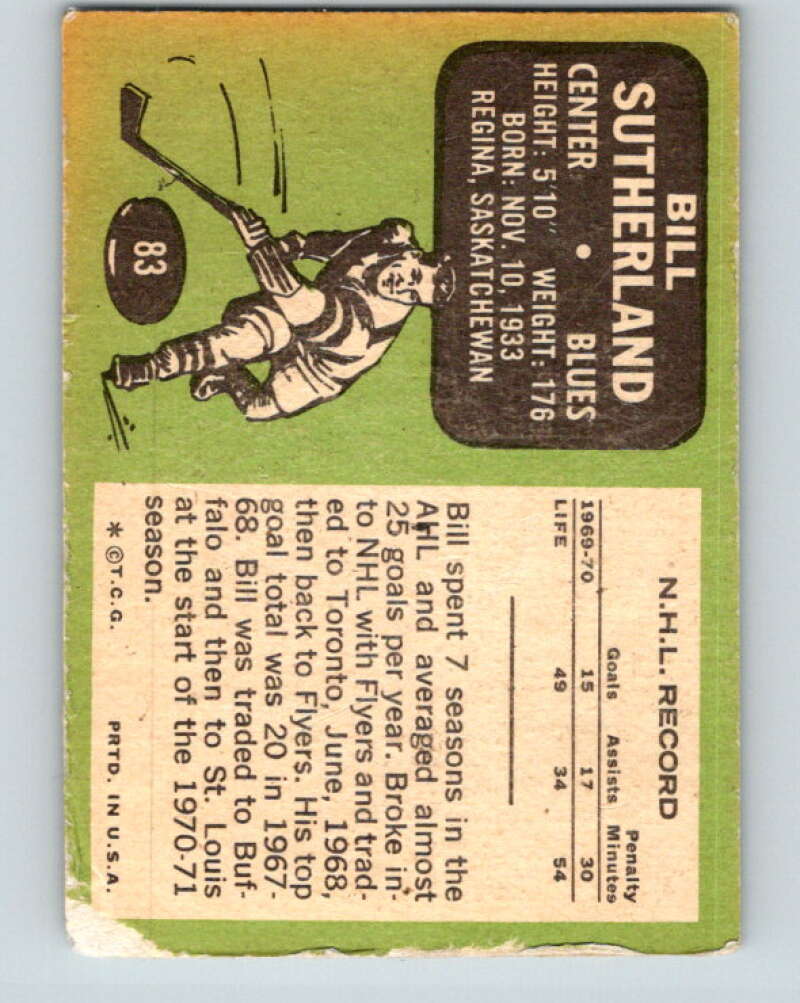 1970-71 Topps NHL #83 Bill Sutherland  Philadelphia Flyers  V11768