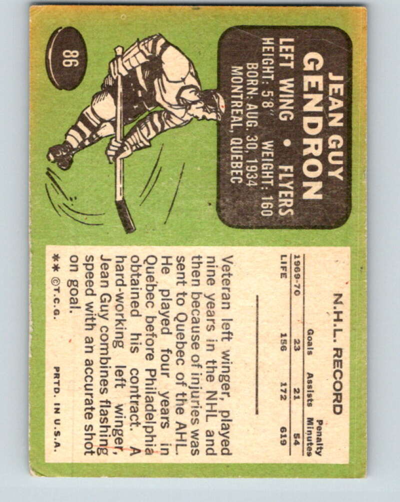 1970-71 Topps NHL #86 Jean-Guy Gendron Philadelphia Flyers V11769
