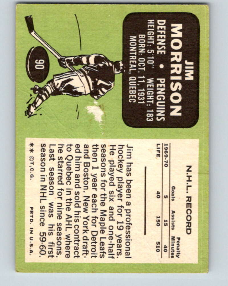 1970-71 Topps NHL #90 Jim Morrison Pittsburgh Penguins V11770
