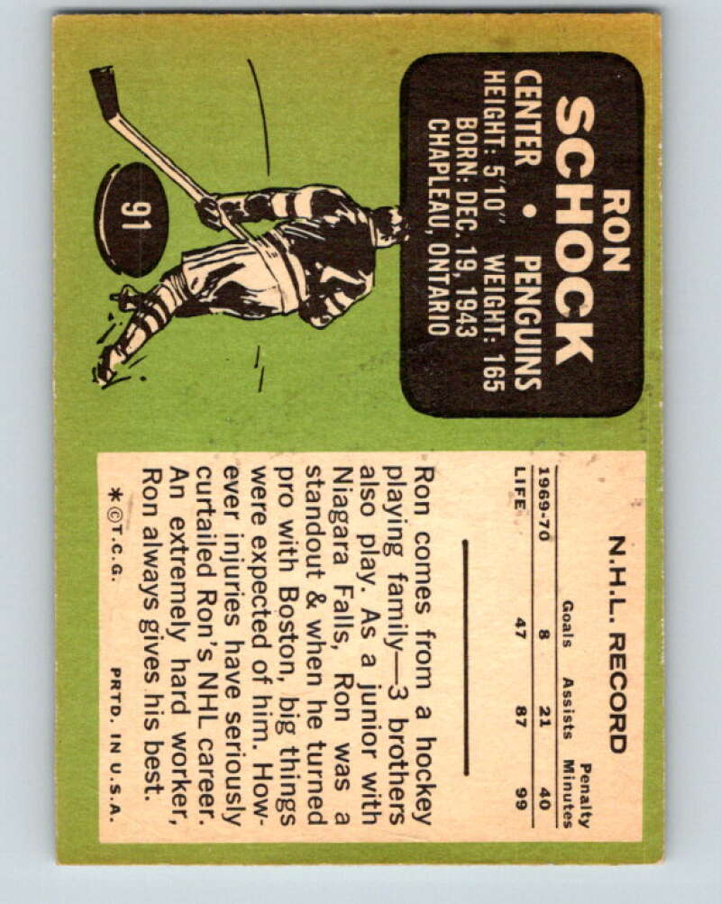1970-71 Topps NHL #91 Ron Schock Pittsburgh Penguins V11771