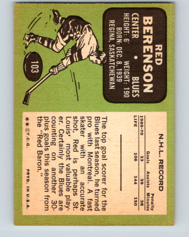 1970-71 Topps NHL #103 Red Berenson St. Louis Blues V11774