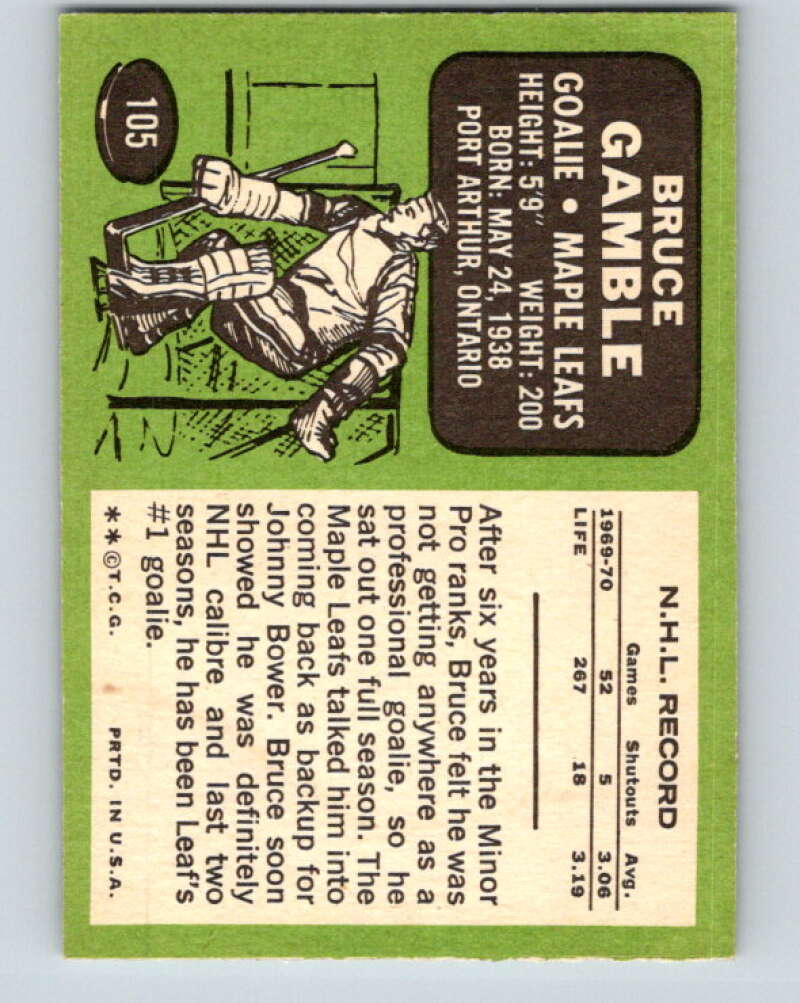 1970-71 Topps NHL #105 Bruce Gamble Toronto Maple Leafs V11775