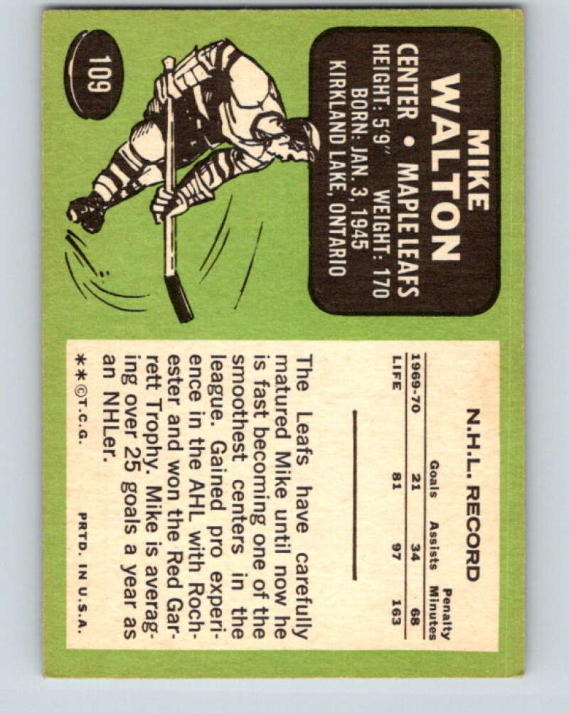 1970-71 Topps NHL #109 Mike Walton Toronto Maple Leafs V11778