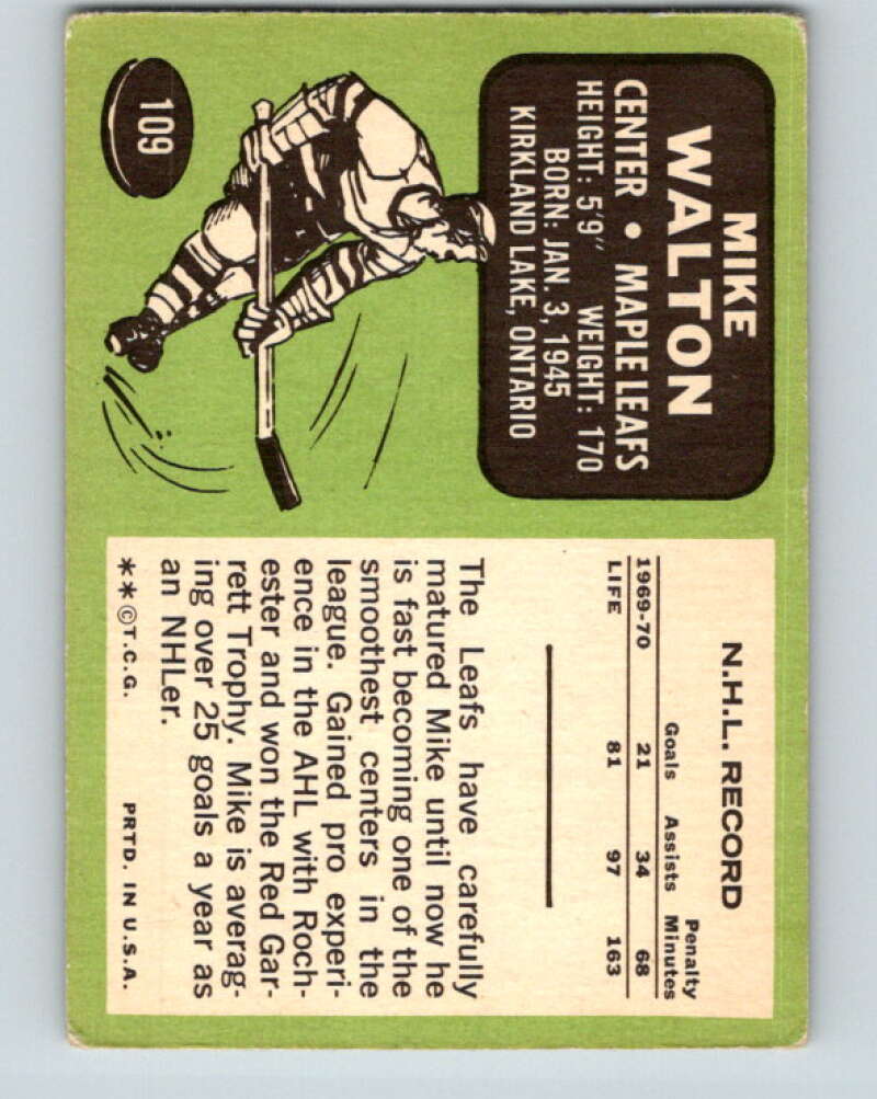 1970-71 Topps NHL #109 Mike Walton Toronto Maple Leafs V11779