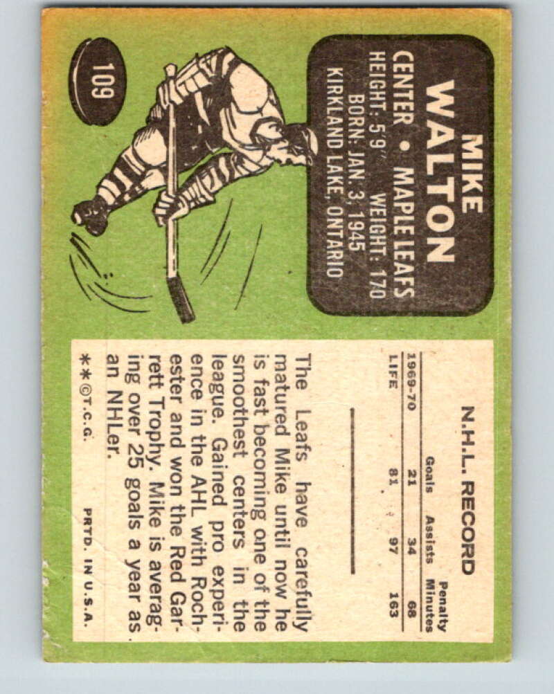 1970-71 Topps NHL #109 Mike Walton Toronto Maple Leafs V11780