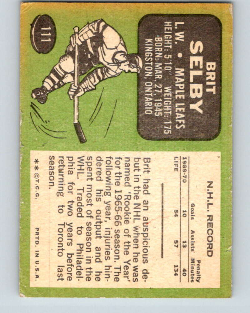 1970-71 Topps NHL #111 Brit Selby Toronto Maple Leafs V11781
