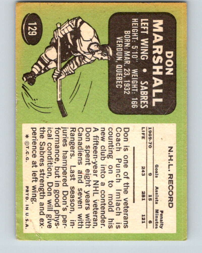 1970-71 Topps NHL #129 Don Marshall Buffalo Sabres V11784