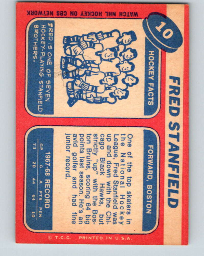 1968-69 Topps NHL #10 Fred Stanfield Boston Bruins V11786