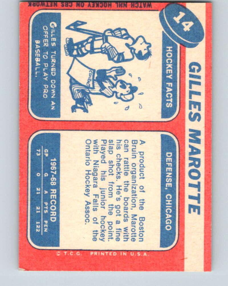 1968-69 Topps NHL #14 Gilles Marotte Chicago Blackhawks V11787