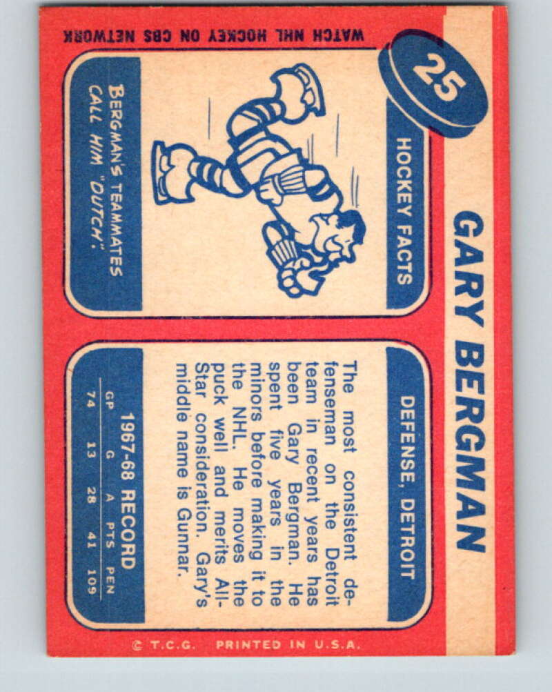 1968-69 Topps NHL #25 Gary Bergman Detroit Red Wings V11790