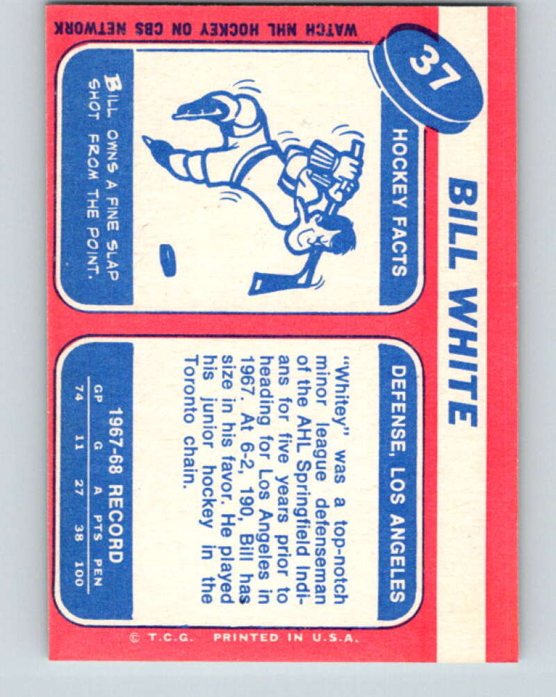 1968-69 Topps NHL #37 Bill White RC Rookie Los Angeles Kings V11792