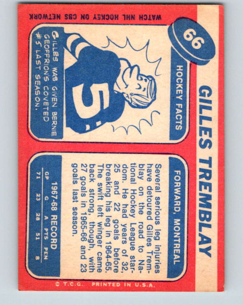 1968-69 Topps NHL #66 Gilles Tremblay Montreal Canadiens V11797