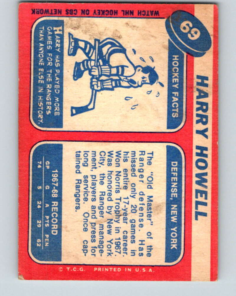 1968-69 Topps NHL #69 Harry Howell New York Rangers V11798