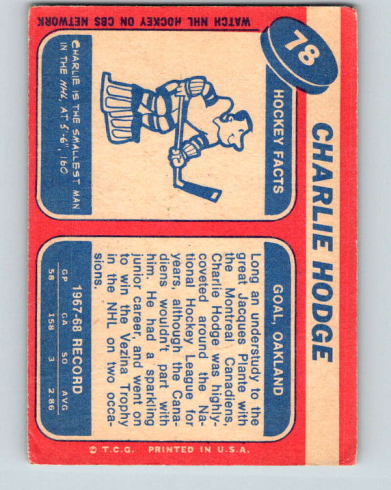 1968-69 Topps NHL #78 Charlie Hodge Oakland Seals V11803