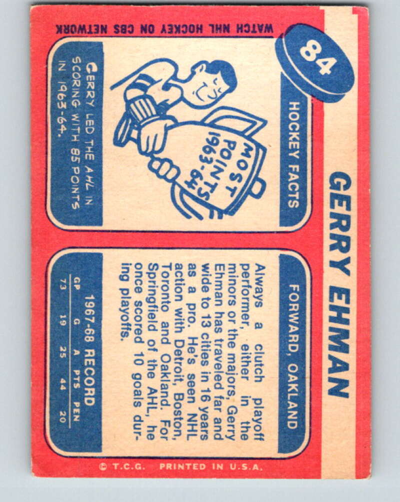 1968-69 Topps NHL #84 Gerry Ehman Oakland Seals V11807
