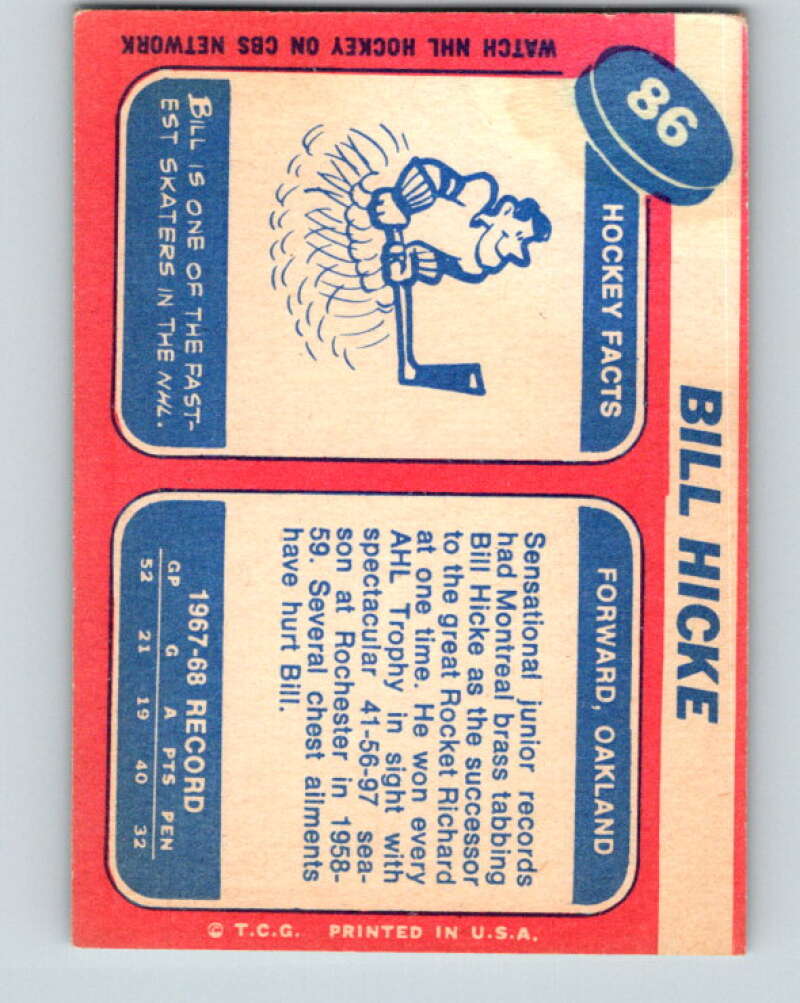 1968-69 Topps NHL #86 Bill Hicke Oakland Seals V11808
