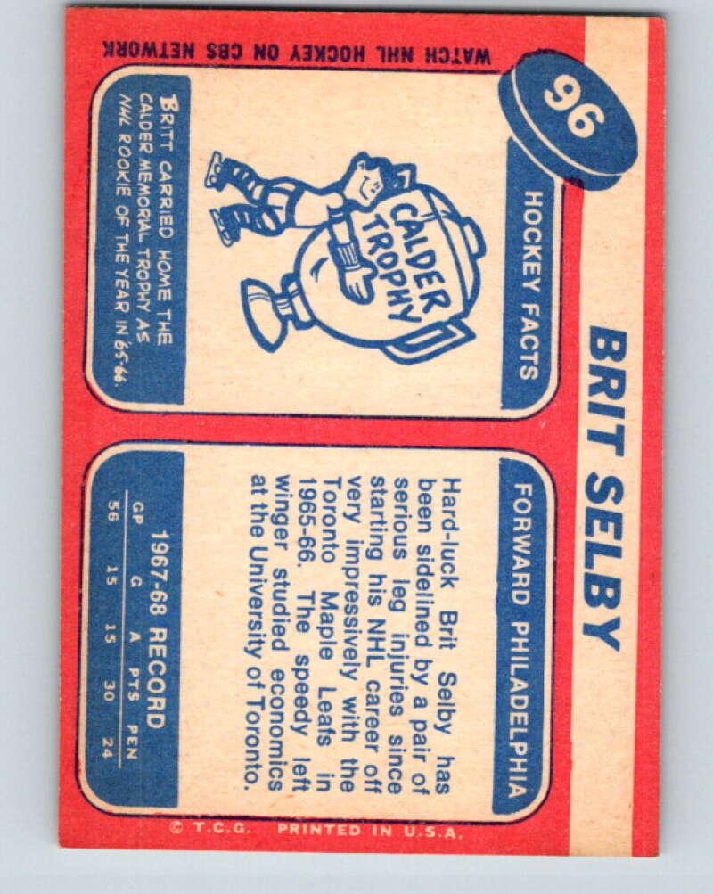 1968-69 Topps NHL #96 Brit Selby Philadelphia Flyers V11811