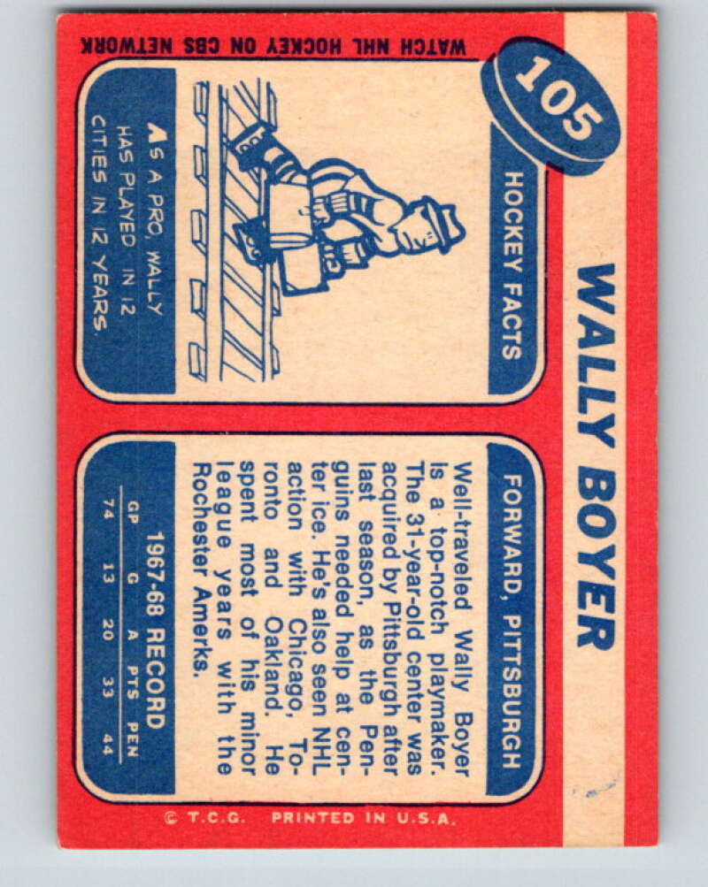 1968-69 Topps NHL #105 Wally Boyer Pittsburgh Penguins V11814
