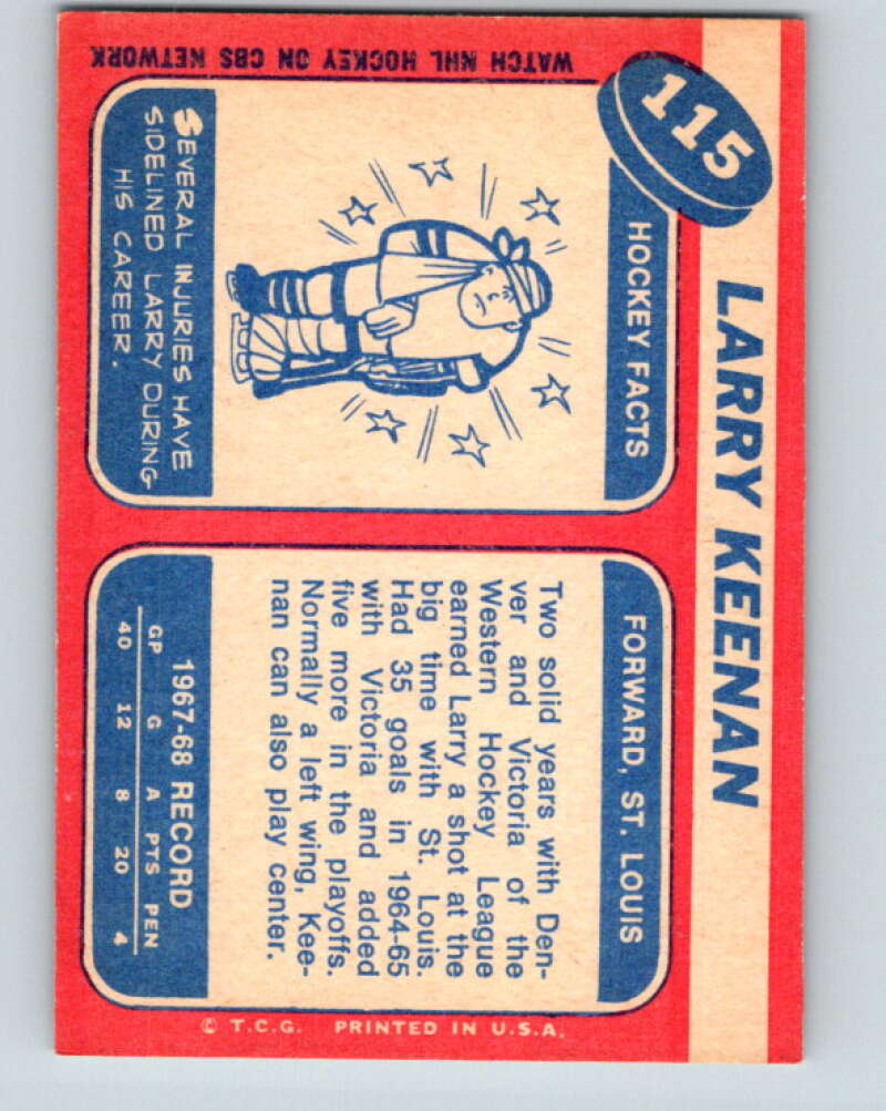 1968-69 Topps NHL #115 Larry Keenan St. Louis Blues V11815