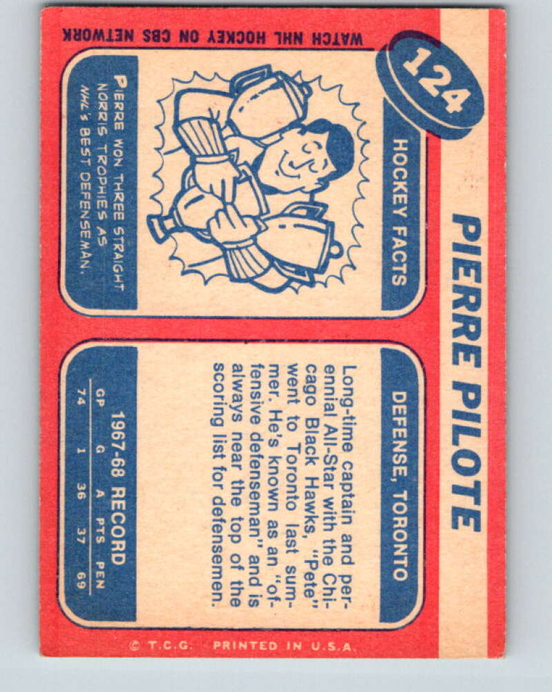 1968-69 Topps NHL #124 Pierre Pilote Toronto Maple Leafs V11817