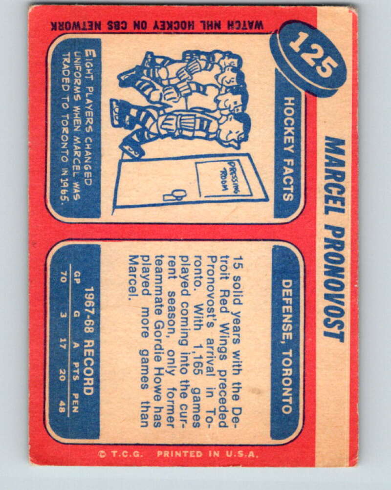 1968-69 Topps NHL #125 Marcel Pronovost Toronto Maple Leafs V11818
