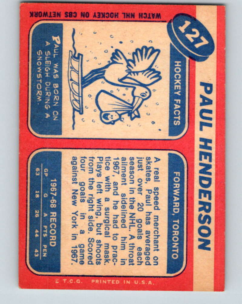 1968-69 Topps NHL #127 Paul Henderson Toronto Maple Leafs V11819