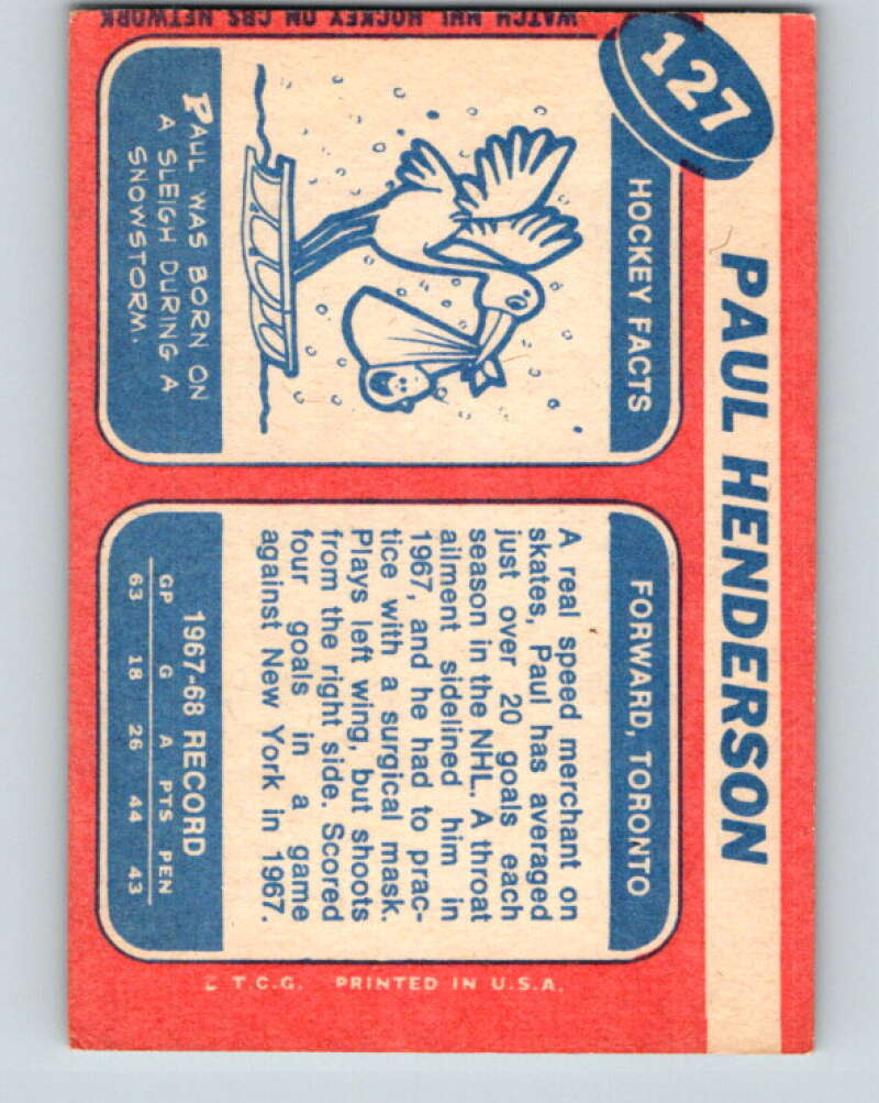 1968-69 Topps NHL #127 Paul Henderson Toronto Maple Leafs V11820