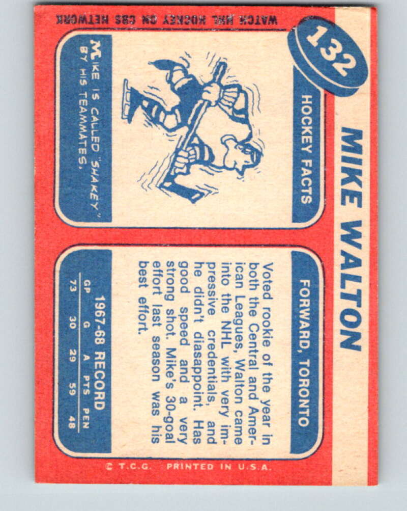 1968-69 Topps NHL #132 Mike Walton Toronto Maple Leafs V11825