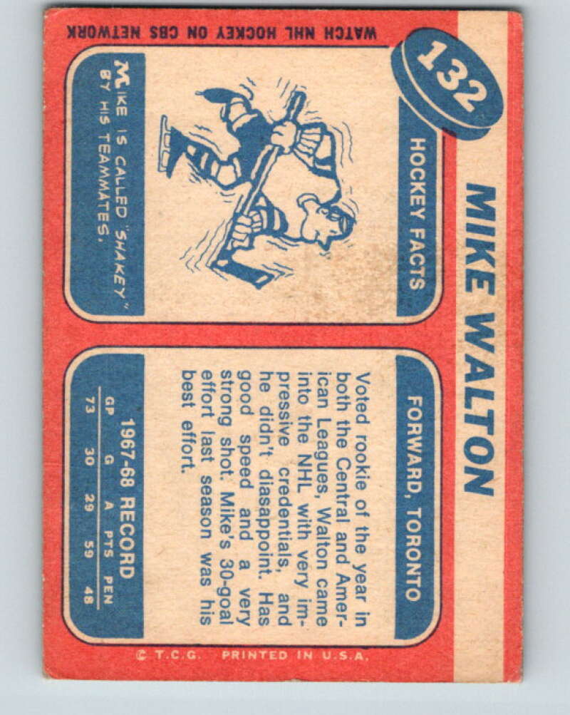 1968-69 Topps NHL #132 Mike Walton Toronto Maple Leafs V11826