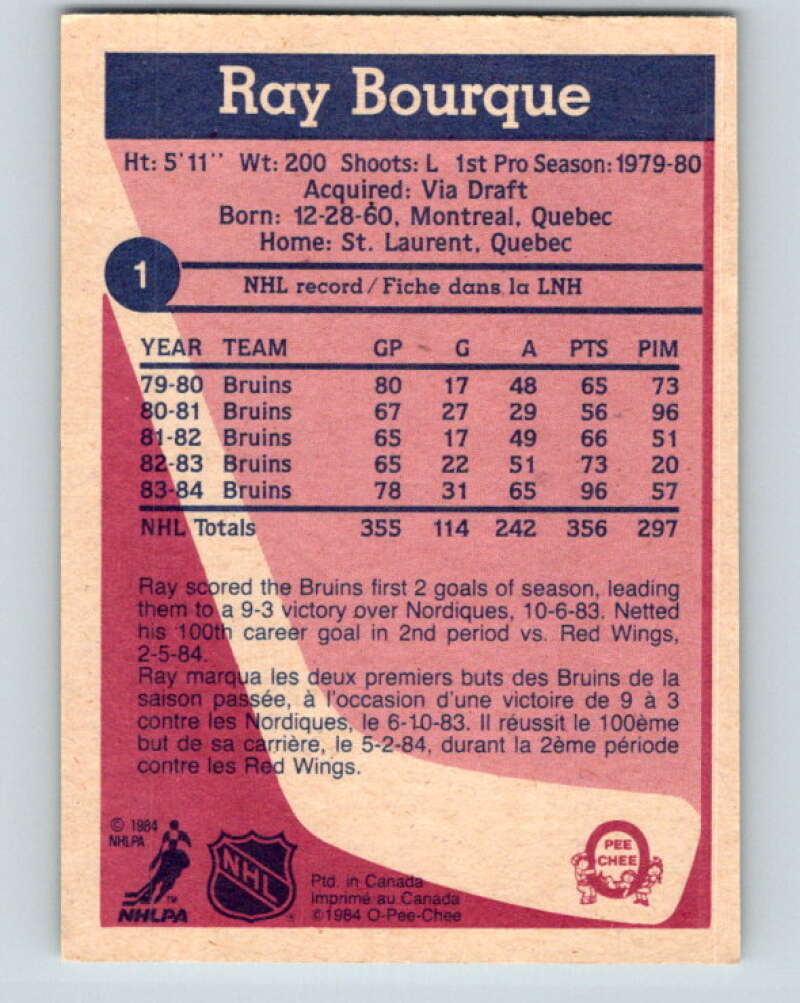 1984-85 O-Pee-Chee #1 Ray Bourque Boston Bruins V11827