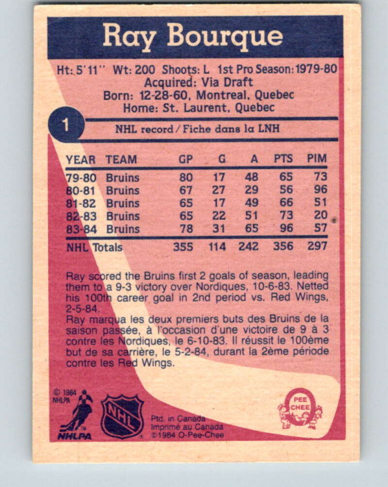 1984-85 O-Pee-Chee #1 Ray Bourque Boston Bruins V11828