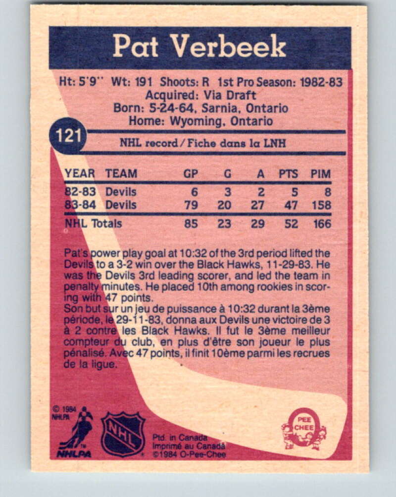 1984-85 O-Pee-Chee #121 Pat Verbeek RC Rookie New Jersey Devils V11833