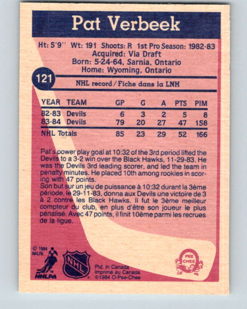 1984-85 O-Pee-Chee #121 Pat Verbeek RC Rookie New Jersey Devils V11834