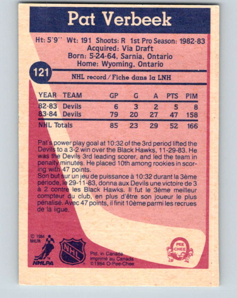 1984-85 O-Pee-Chee #121 Pat Verbeek RC Rookie New Jersey Devils V11835