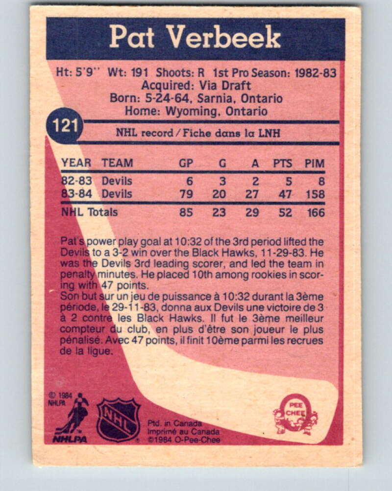 1984-85 O-Pee-Chee #121 Pat Verbeek RC Rookie New Jersey Devils V11836