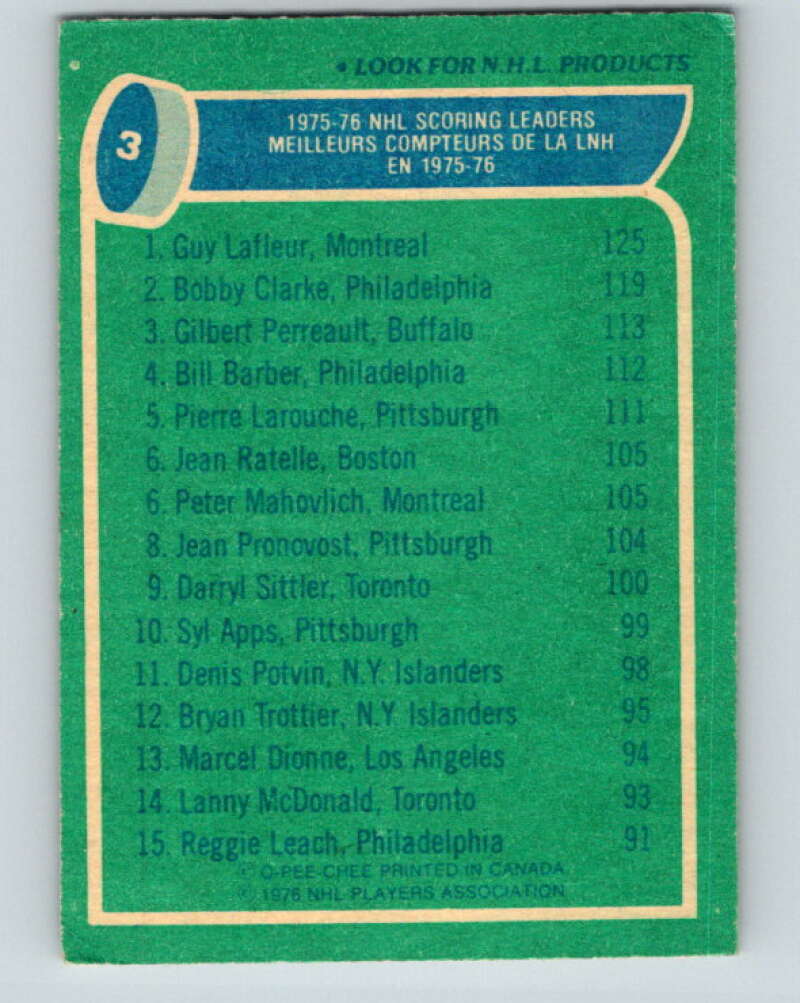 1976-77 O-Pee-Chee #3 Lafleur/Clarke/Perreault LL V11861