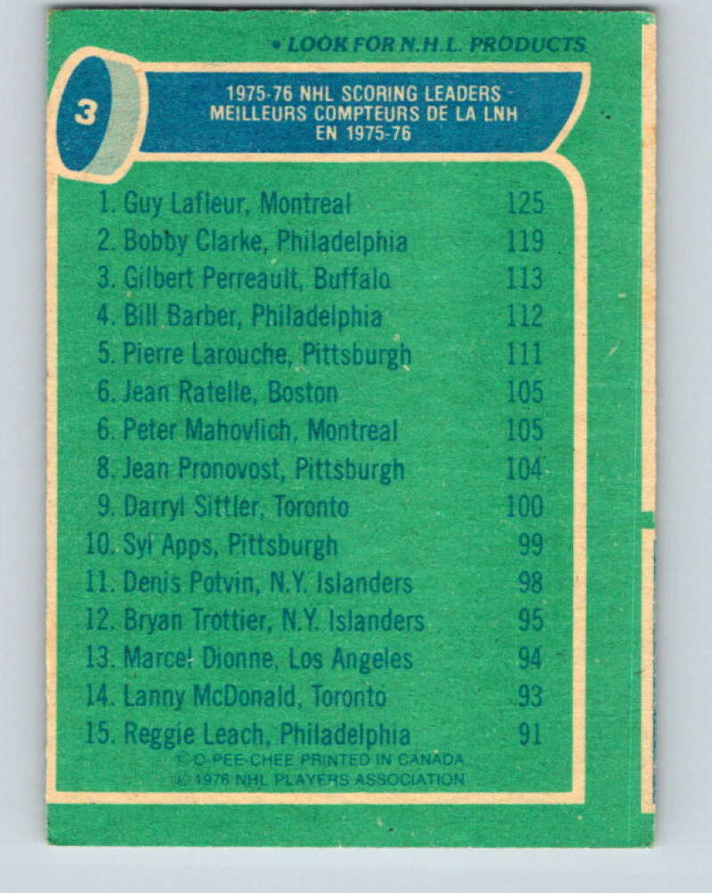 1976-77 O-Pee-Chee #3 Lafleur/Clarke/Perreault LL V11862