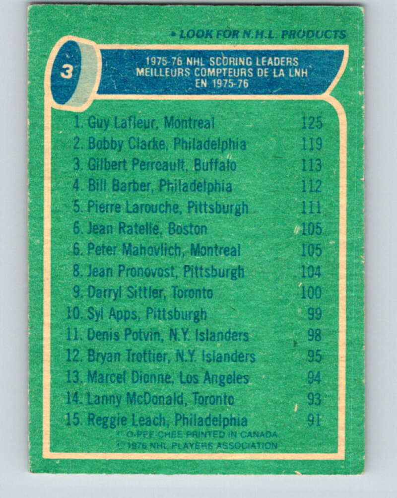 1976-77 O-Pee-Chee #3 Lafleur/Clarke/Perreault LL V11863