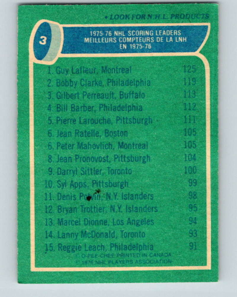 1976-77 O-Pee-Chee #3 Lafleur/Clarke/Perreault LL V11864
