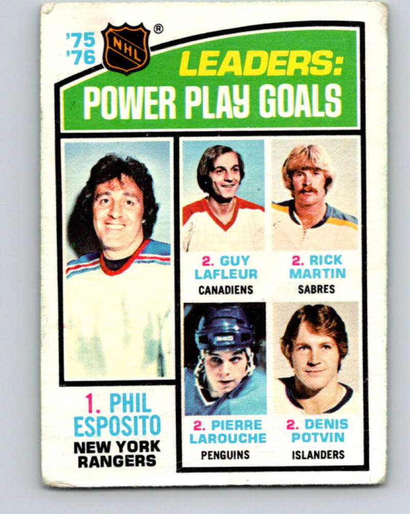 1976-77 O-Pee-Chee #5 Esposito/Lafleur/Martin/Larouche/Potvin LL V11867