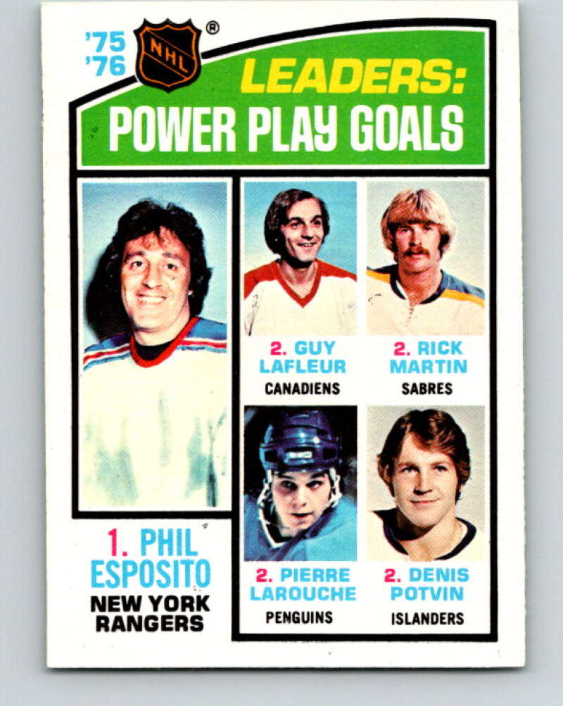 1976-77 O-Pee-Chee #5 Esposito/Lafleur/Martin/Larouche/Potvin LL V11869