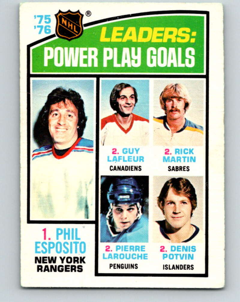 1976-77 O-Pee-Chee #5 Esposito/Lafleur/Martin/Larouche/Potvin LL V11875