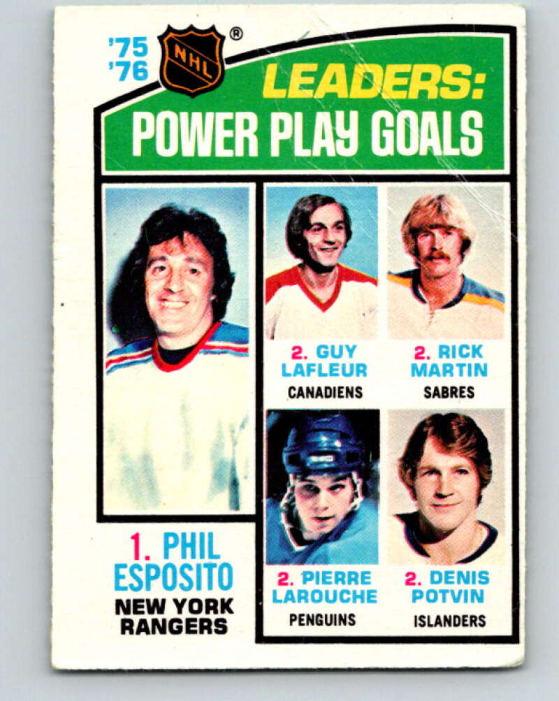 1976-77 O-Pee-Chee #5 Esposito/Lafleur/Martin/Larouche/Potvin LL V11876