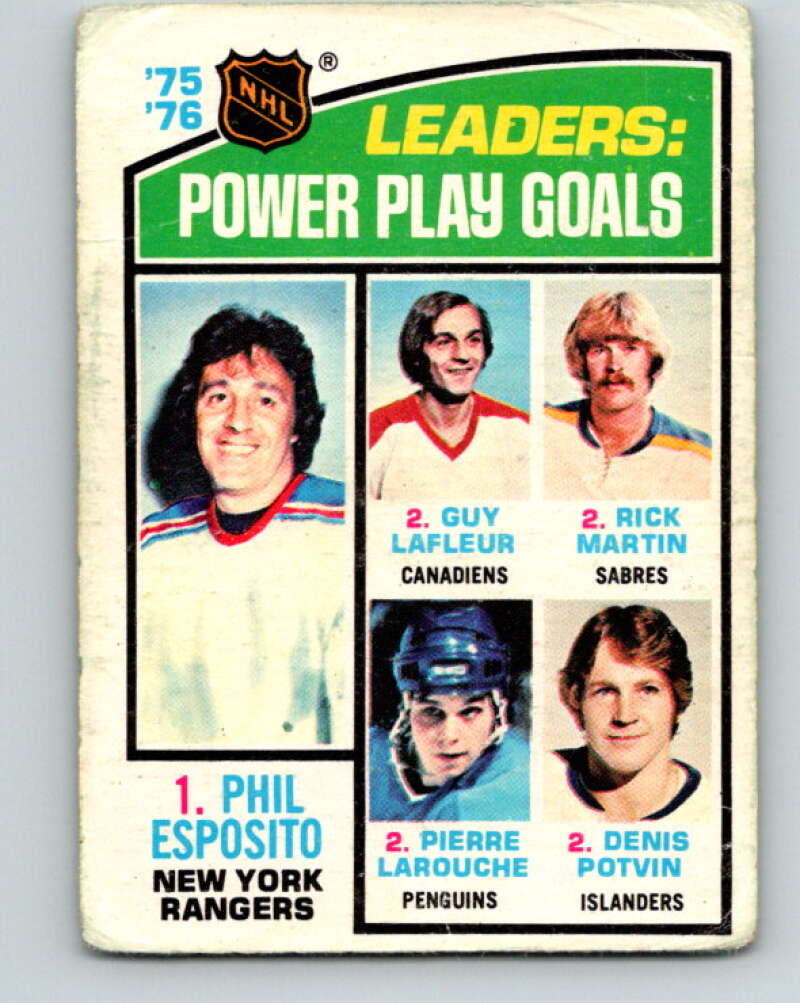 1976-77 O-Pee-Chee #5 Esposito/Lafleur/Martin/Larouche/Potvin LL V11877