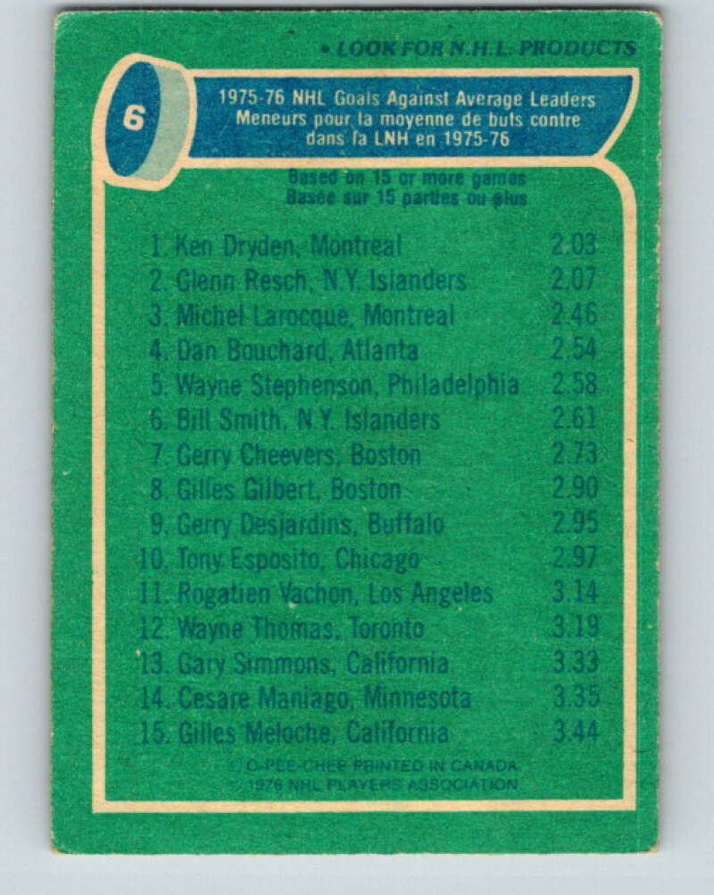 1976-77 O-Pee-Chee #6 Dryden/Resch/Larocque LL V11878